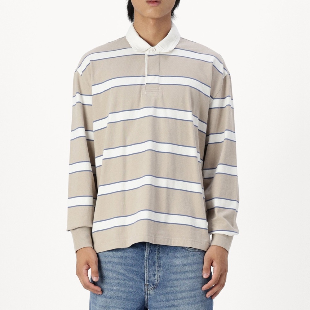 Abercrombie & Fitch Men's Beige Striped Polo Rugby 100% cotton